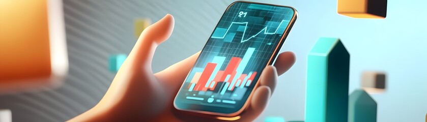 Poster - Hand Holding Smartphone Displaying Financial Data Graph