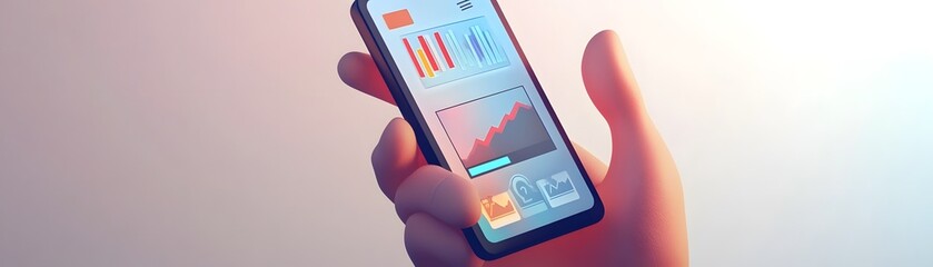Poster - Hand Holding Smartphone with Data Analytics Graphs and Icons