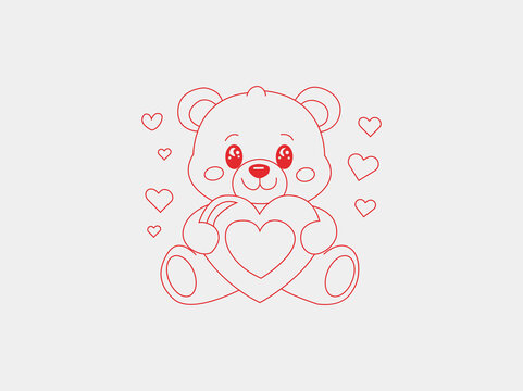 A cute teddy bear vector line art illustration featuring clean, minimalist lines. The bear has a loving expression, simple and versatile,