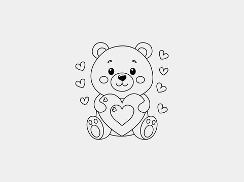 A cute teddy bear vector line art illustration featuring clean, minimalist lines. The bear has a loving expression, simple and versatile,
