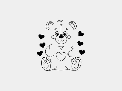 A cute teddy bear vector line art illustration featuring clean, minimalist lines. The bear has a loving expression, simple and versatile,