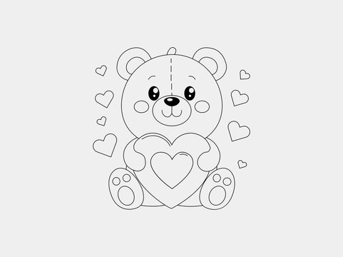 A cute teddy bear vector line art illustration featuring clean, minimalist lines. The bear has a loving expression, simple and versatile,