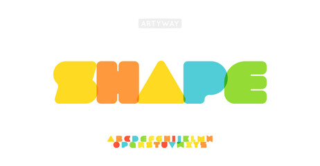 Poster - Colorful block alphabet, rounded cube letters, cheerful shapes font for child brand logo, educational zone headline, creative education identity. Vector typeset.