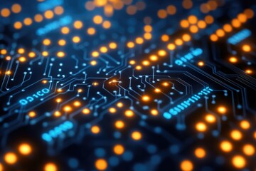 Leinwandbilder - Futuristic printed circuit board pulsating with data flow