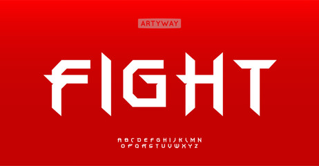 Poster - Aggressive angular letters, edgy geometric symbols, combat fierce font for cyber gaming headline, warrior lettering, esport logo. Vector typeset.