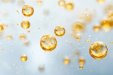 Poster - Golden droplets suspended in the air, creating a soft, ethereal effect on blurred background.