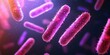 © N0X - Vibrant microscopic view of bacteria in purple hues, showcasing their unique shapes and structures against a colorful, glowing background.
