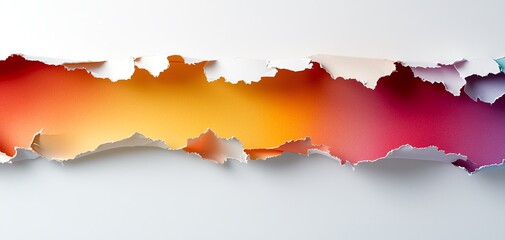Poster - A vibrant torn paper design revealing a colorful gradient of orange, pink, and purple, creating a striking visual effect on a clean white background.