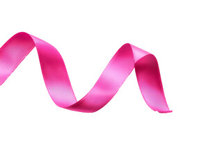 Wall Mural - Elegant pink ribbon curled on a white background, cut out transparent