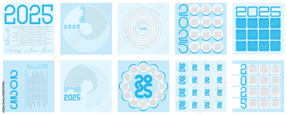 A collection of 2025 calendars with unique and diverse styles. Set of ...