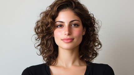 Young Woman Portrait with Curly Hair and Natural Glow