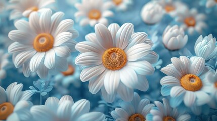 Wall Mural - A vibrant field of daisies blooms under a bright blue sky, creating a serene and cheerful atmosphere in spring. Generative AI