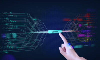 Fototapete - A hand showing AI tech with Generative Ai concept, artificial intelligence cyber security, digital transformation, finance, document file management, AI chip, large language model, LLM
