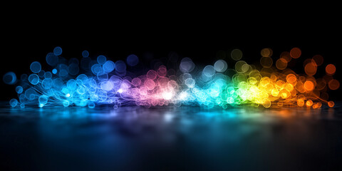 Poster - Glowing rainbow colored bubbles float in dark space, creating vibrant and mesmerizing display of light and color