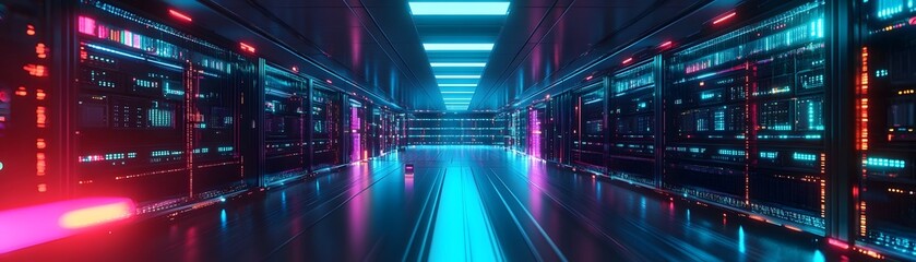 Poster - Futuristic Server Room with Neon Lights