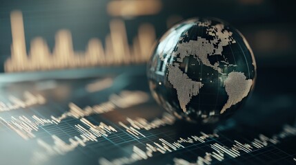 Poster - Digital globe with inflation data overlay, [global finance], [international capital costs]