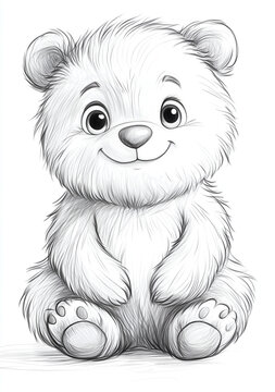 cute bear drawn in pencil, a simple coloring page for kids with crisp lines and a white background