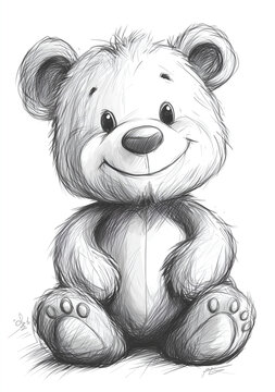 cute bear drawn in pencil, a simple coloring page for kids with crisp lines and a white background