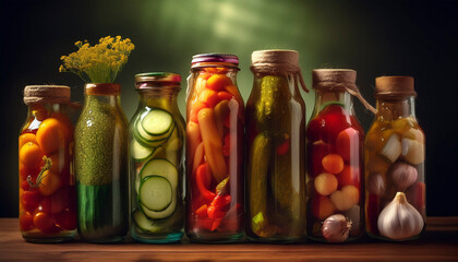 Wall Mural - A variety of pickles made from vegetables and fruits that contribute to culinary culture, taste and the extension of food life.