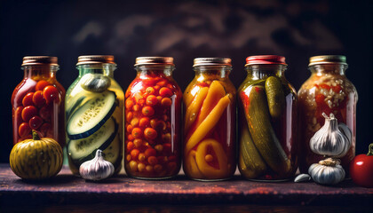 Wall Mural - A variety of pickles made from vegetables and fruits that contribute to culinary culture, taste and the extension of food life.