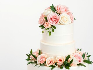 A beautifully decorated wedding cake with elegant floral arrangements and delicate icing, flowers