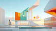 © Carmen Steiner - Futuristisches Architekturdesign aus 2D Elementen und 3D Elementen, mit schwebenden geometrischen Formen und dynamischer Beleuchtung