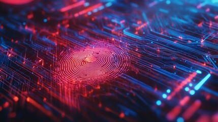 Aufkleber - Abstract fingerprint scan over circuit background, tech security and identity protection visualization