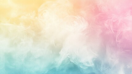 Poster - Dreamy, pastel-colored smoke explosion in pink, yellow, and blue, fading gently into one another.