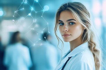 Poster - young female scientist in a lab exploring innovative research concepts and technology