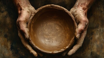 Poster - Potter hands delicately forming clay pot, close-up with smooth textures and rich clay colors