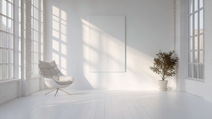 Wall Mural - Interior of white photo studio with chair and professional equipment 