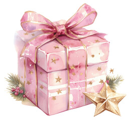 Wall Mural - PNG Pink christmas gift box illustration decoration ornament.