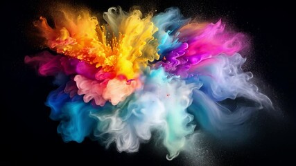 Leinwandbilder - Chromatic Cloud Burst: An explosion of vibrant color in a dynamic, abstract composition.  Swirls of paint or ink create a captivating visual symphony.