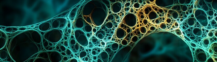 Poster - Abstract Interconnected Web of Turquoise and Gold Lines