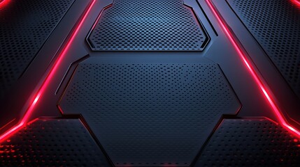Poster - Modern Dark hexagonal carbon fiber with red luminous lines and highlights background HD