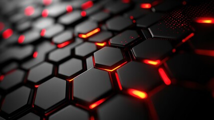 Poster - Modern Dark hexagonal carbon fiber with red luminous lines and highlights background HD