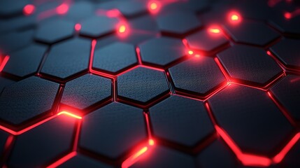 Poster - Modern Dark hexagonal carbon fiber with red luminous lines and highlights background HD