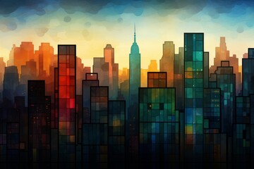 Poster - Abstract cityscape featuring geometric elements and dark lighting for a modern aesthetic