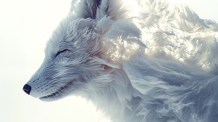 Wall Mural - Abstract Portrait of a White Fox with a Dreamy and Whimsical Feel.