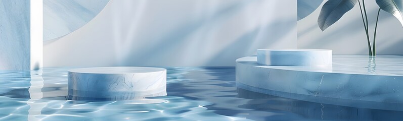 Poster - background water podium product 3d cosmetic abstract platform blue beauty. render background podium 