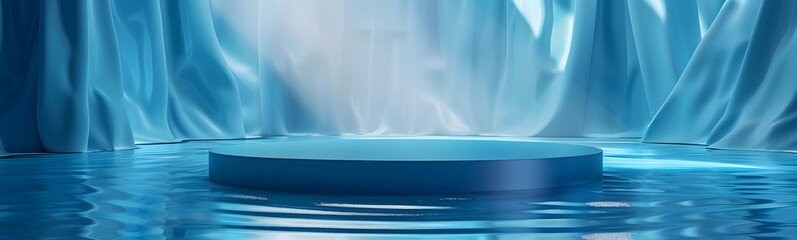 Poster - background water podium product 3d cosmetic abstract platform blue beauty. render background podium 
