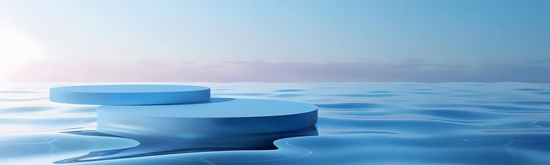 Poster - background water podium product 3d cosmetic abstract platform blue beauty. render background podium 