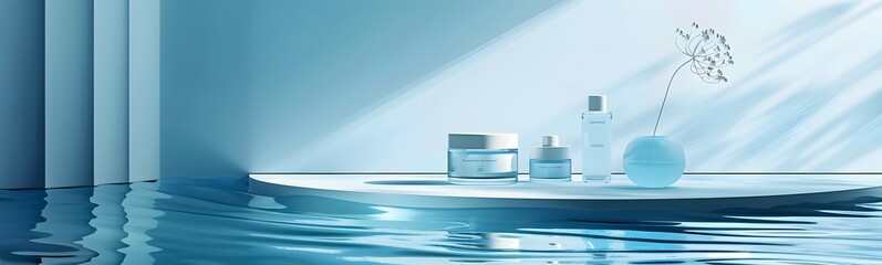Poster - background water podium product 3d cosmetic abstract platform blue beauty. render background podium 
