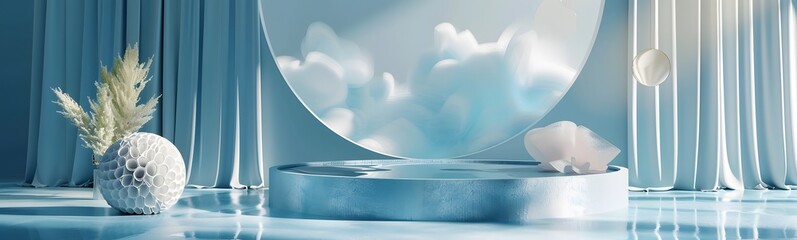 Poster - background water podium product 3d cosmetic abstract platform blue beauty. render background podium 