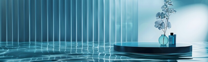 Poster - background water podium product 3d cosmetic abstract platform blue beauty. render background podium 