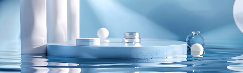 Poster - background water podium product 3d cosmetic abstract platform blue beauty. render background podium 