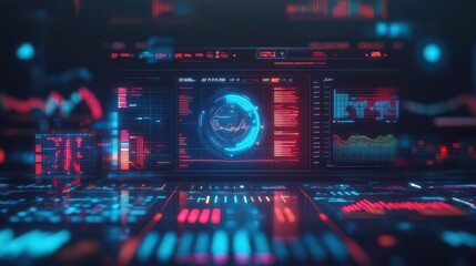 Poster - Futuristic financial dashboard, hologram graphs, cyberinspired corporate background