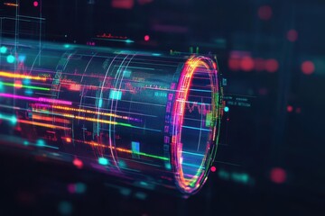 Poster - Dynamic demand graphs wrapping around a hedging document, cyberinspired digital art, dark background with glowing highlights