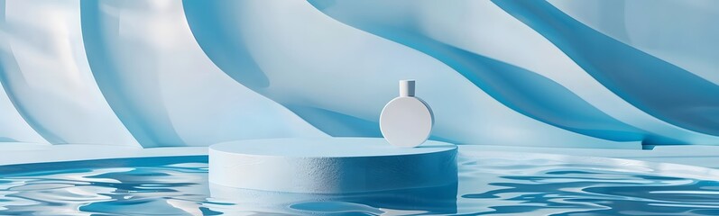 Poster - background water podium product 3d cosmetic abstract platform blue beauty. render background podium 