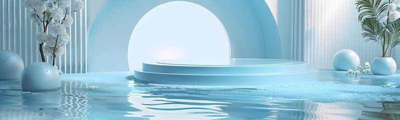 Poster - background water podium product 3d cosmetic abstract platform blue beauty. render background podium 